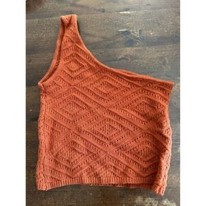 French Quarter Rust One-Shoulder Diamond Knit Crop Top - S/M